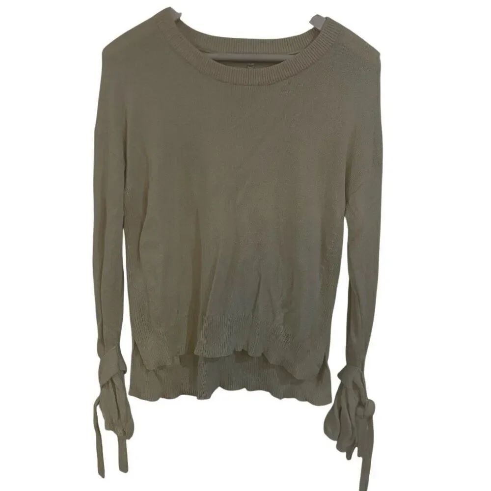 Madewell small cream long sleeve ties at sleeve crew neck cotton blend
